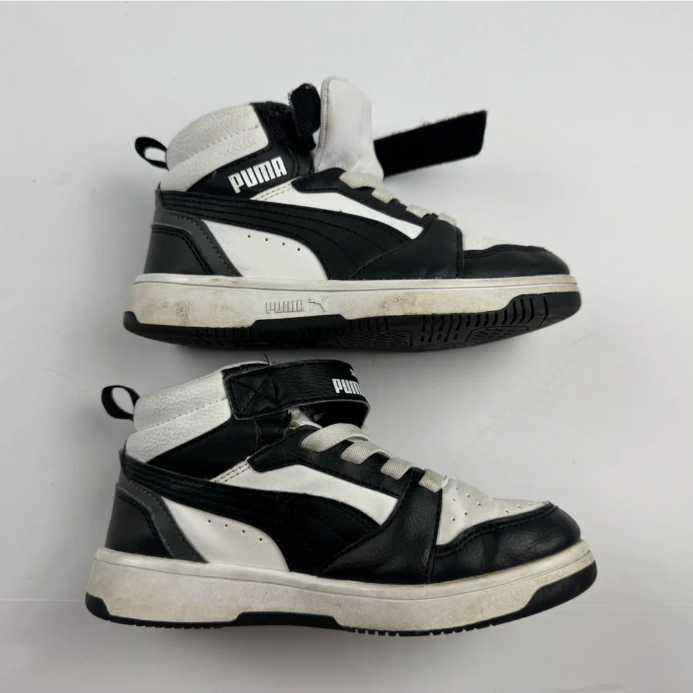 Puma Kids Black and White High-Top Rebound V6 sneakers size 11.5